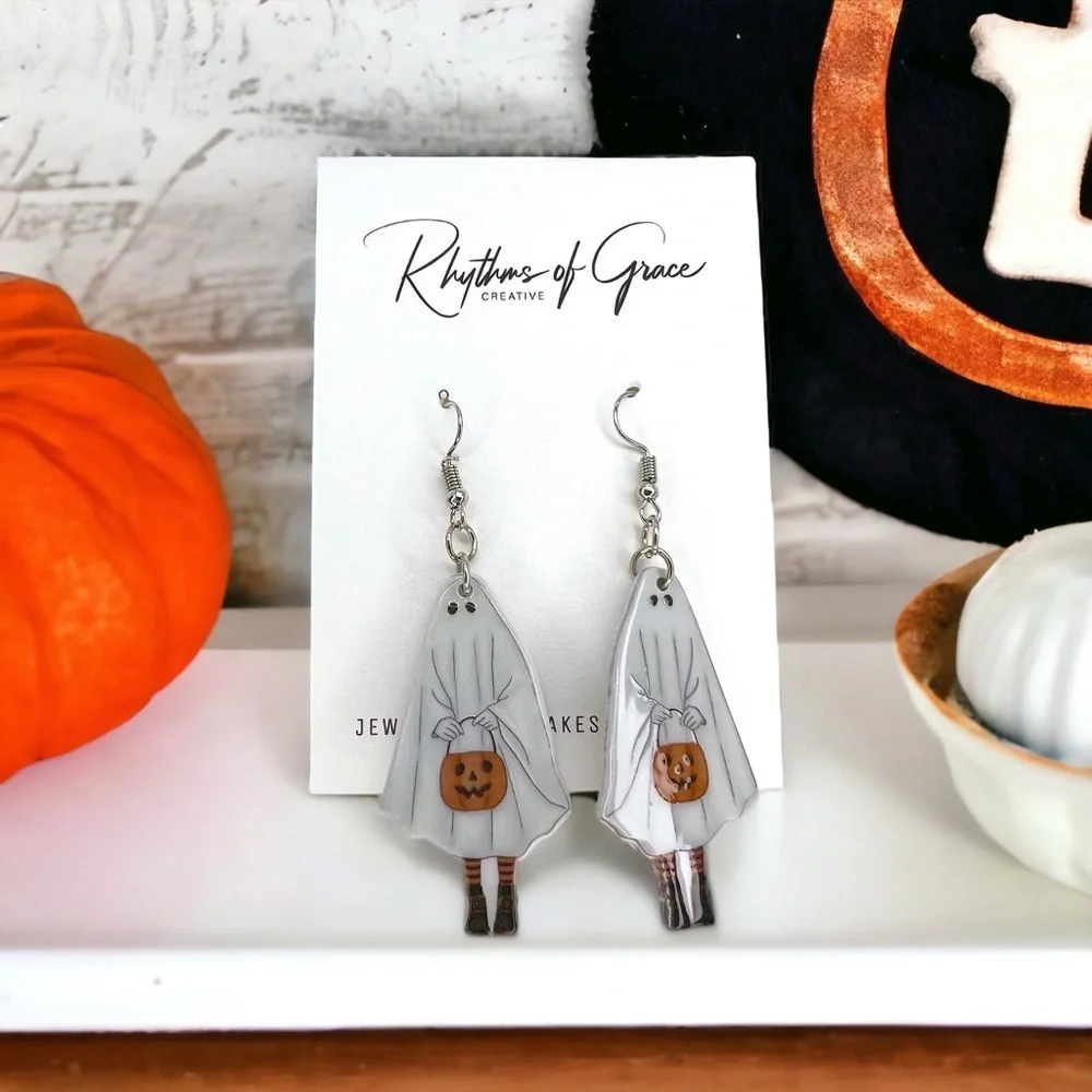 Brand New SET OF TWO Retro Ghost Earrings - Halloween Jewelry, Handmade